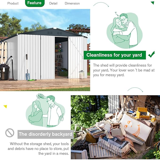 ACOJOY 10'x10' Shed, Large Metal Storage Sheds & Outdoor Clearance, Steel Backyard Shed with Lockable Doors, Utility and Tool Storage for Garden, Patio, Outside Use in White