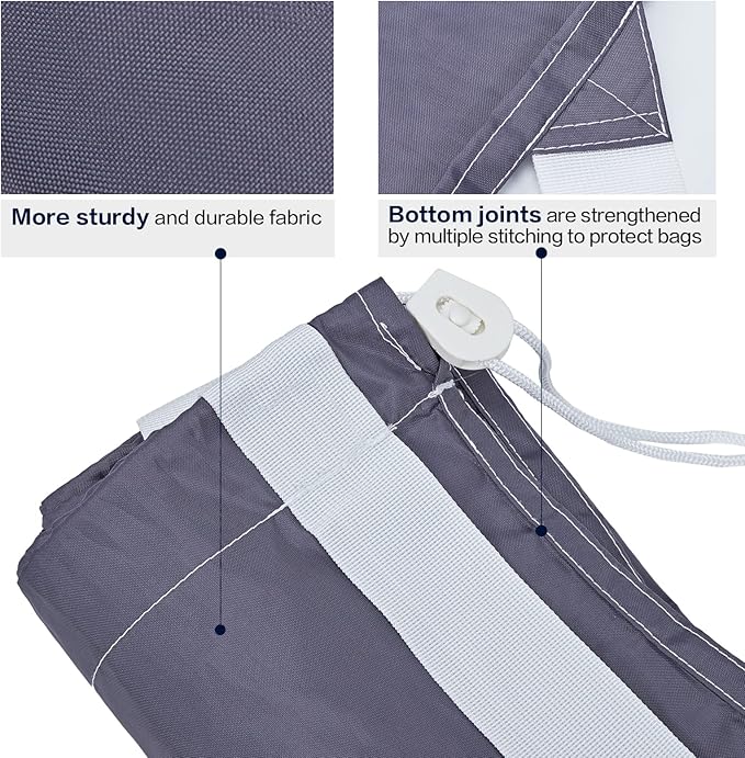 HOMEST 2 Pack XL Nylon Laundry Bag with Strap, Large Dirty Garments Organizer, Easy Fit a Hamper or Clothing Basket, Can Carry Up to 4 Loads of Clothes, Grey