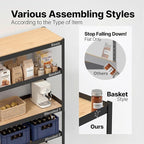 HOMEDANT House 5 Tier Heavy Duty Garage Shelving Adjustable Metal Rack Storage Shelves Standing Shelf Unit Organizers Pantry Closet Office (1, Black, (Wheels) 24.4" W x 16.2" D)