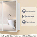 26 x 32 inch, Bathroom Medicine Cabinet, Double Mirror Doors, Bathroom Recessed Cabinet, Platstic Framed with Double Doors Wall Cabinet, Removable Glass Shelves, Recessed or Surface Mount