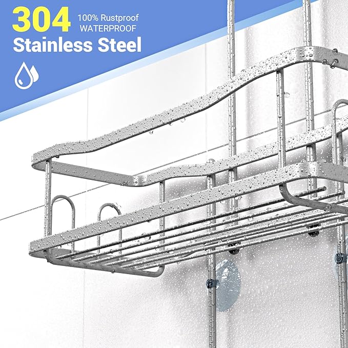 Hanging Shower Caddy Bathroom Organizer: Rustproof Shower Shelf Racks Over Shower Head - No Drilling Inside Bath Shower Rack Shelves Over Showerhead for Shampoo with Soap Holder Chrome