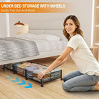 Under Bed Storage With Wheels, 47.2''/90lbs/57.6L, Metal Frame Under Bed Rolling Storage, Tool-Free Assembly Underbed Drawers, Underbed Organizer Containers for Shoes, Clothes and Toys (2 Pack)