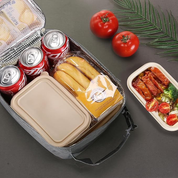 Lunch box Lunch bag for men women Insulated Lunchbox Lunch bags for Work Picnic Travel (Grey)
