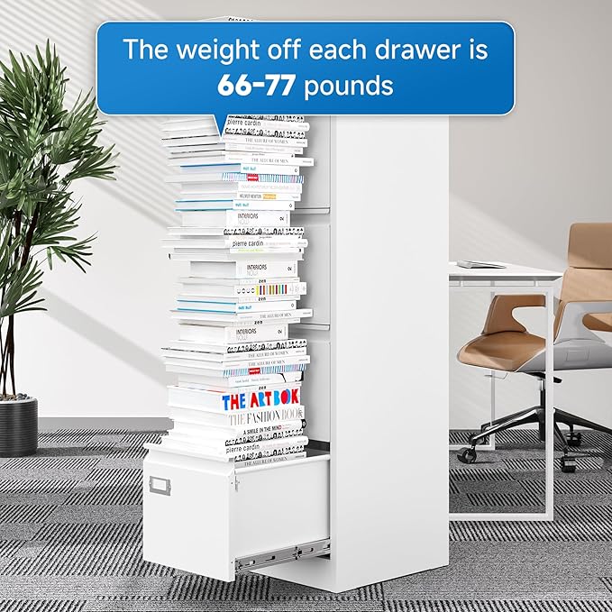 4 Drawer File Cabinet with Lock Metal Vertical File Storage Cabinet Office Home Steel Vertical File Cabinet for A4 Legal/Letter Size Narrow File Cabinet Locked,Assembly Required