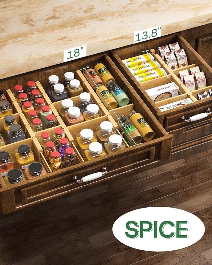 Kitchen Drawer Dividers - Adjustable Drawer Organizer for Clothes, Kitchen, Closet & Office - 8 Pack with Inserts, 13.8-18.8 Inches, Non-Slip Silicone Ends