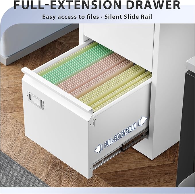 5 Drawer File Cabinet, Filing Cabinets for Home Office, Vertical File Cabinet with Lock, 61.6" H Locking File Cabinet for A4 Legal/Letter, Assembly Required (White)
