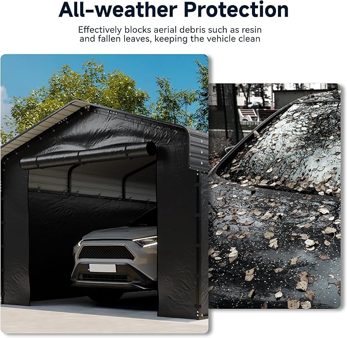 12x20FT Heavy Duty Metal Carport, Outdoor Carport with Galvanized Steel Frame and Roof, Multi-Use Car Garage Shelter with Removable Sidewalls, Enclosed for Cars, Pickup, Tractors, Tools, Gray