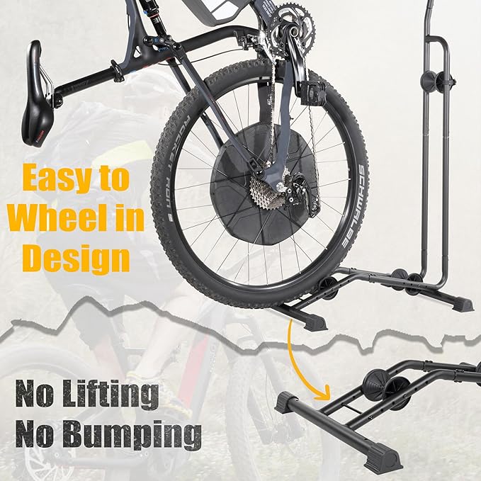 CyclingDeal Upright Bike Stand - Premium Quality Vertical & Horizontal Adjustable Bicycle Floor Parking Rack - for Storing MTB Road Bikes - up to 29” Wheel Size - for E Bike - 1 Bike