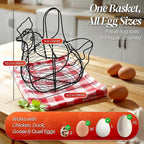Flexzion Chicken Egg Holder, Black, Rectangular Wire Basket with Handle for Eggs, Fruits, Vegetables, Countertop, Farmhouse Rustic Style