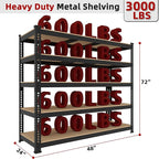 3 Packs 48" W x 24" D x 72" H Adjustable Garage Storage Shelves - 5-Shelf Heavy Duty Shelving Unit, Metal Utility Storage Organizer Racks for Warehouse Pantry Closet Kitchen, Black