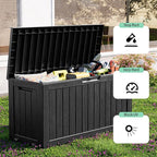 ROJIK Outdoor Storage Housing Deck Box - Waterproof Patio Furniture, Garden Tools, Cushions, Pool Accessories Storage Bench with Lockable Lid and Side Handles (Black 88 Gal)