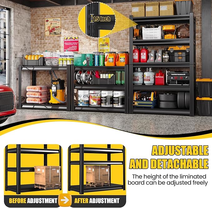 5-Tier Garage Shelving Heavy Duty, 2500LBS Garage Shelves, Adjustable Metal Shelving Unit, Garage Storage Shelves, Utility Rack Shelf, Shelves for Garage Storage, 72" H×35.4" W×16" D, 2 Pack