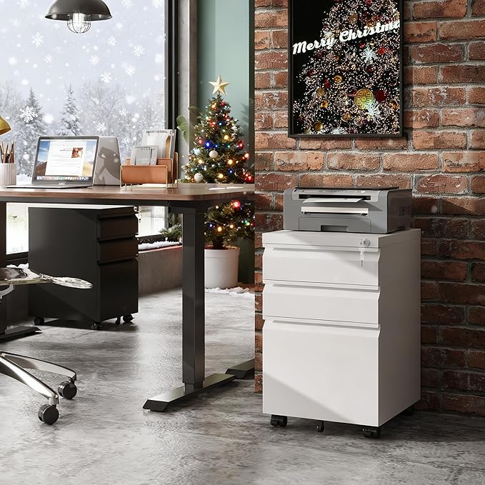 DEVAISE 3-Drawer Mobile File Cabinet (Under Office Desk), Assembled Except Casters, Fits Letter/Standard Sizes, White