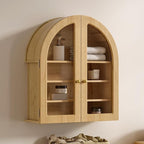 Modern Arched Wall Cabinet, Large Bathroom Medicine Wall Mounted Cupboard, Farmhouse Floating Storage Cabinet with Acrylic Door Adjustable Shelf, Wood Organizer (Natural Oak)