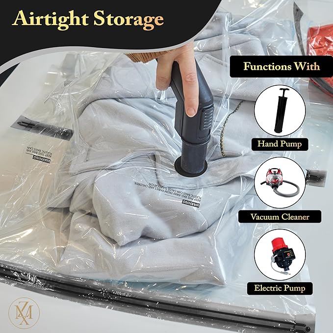 Vacuum Storage Bags 12 Pack Without Hand Pump – Space Saver Compression Bags, Airtight Double-Zip & Triple Valve, Reusable, Lavender Freshness, Bedding, Travel (S/M/L/Jumbo) (Without Pump)