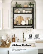 Over The Toilet Storage Bathroom Shelves Wall Mounted 3 Tier Space Saver Corner Shelf Organizer Bamboo Towel Rack Toilet Paper Cabinet with Hanging Rod Black