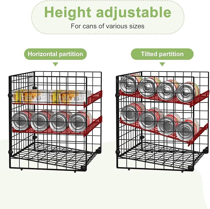 JKsmart 3-Tier Stackable Can Rack Organizer for Pantry, Adjustable Can Storage Holder for Various Ounces of Canned food Soda Drinks, Can Dispenser for Kitchen Cupboard Cabinet, 2 Pack
