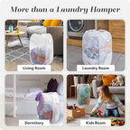 Handy Laundry Collapsible Mesh Pop Up Laundry Hamper 2-Pack, Wide Opening, Side Pocket, Space-Saving Foldable Basket for Clothes, Travel, Dorm, Kids Room, Breathable & Durable (White)