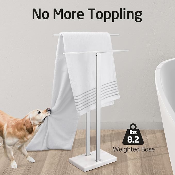 KES Standing Towel Rack for Bathroom with Marble Base, 2-Tier Towel Rack Stand for Floor, SUS304 Stainless Steel Polished Finish, BTH217