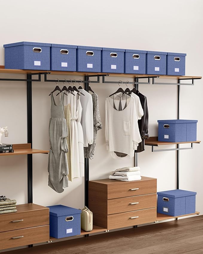 Oterri File Organizer with Lid, File Box, File Cabinet for Letter File Folder Storage, Hanging File Organizer for Office/Decor/Home,Document Organizer, 1 Pack,Blue-Box Only