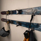 Horizontal Wall Ski Holder – Space-Saving Ski Wall Mount for Garage & Home Storage | Holds 1 Pair of Skis | Mountain, Snowflake & No Design Styles (Black, Mountain | Without Gear Hook)