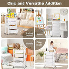 Rolling Cart with Drawers, Rolling Storage Cart with 6 Large Plastic Drawers & Wooden Tabletop, Utility Cart with Pegboards & Basket, Storage Drawers Cart for Living Room, Classroom, Bedroom, Office