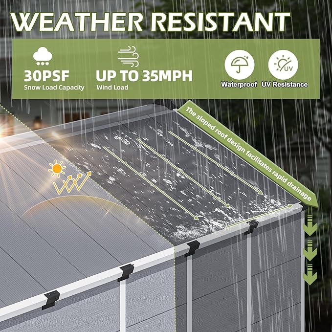 8 x 10 FT Plastic Tool Shed, All-Weather Resin Outdoor Storage Shed with Floor, Lockable Doors & Windows, Plastic Garden Shed for Poolside, Backyard, Patio