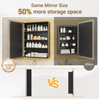 Pre-Assembled Surface or Recessed Medicine Cabinet Mirror-60x30 Brushed Nickel Bathroom Medicine Cabinet with Mirror & Rustproof Aluminum Frame, Beveled Bathroom Vanity Mirror with Storage