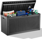 60 Gallon Waterproof Resin Deck Box, UV Resistant Outdoor Storage for Garden, Patio, Porch, Delivery（Black，60 Gallon）