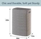 Large Laundry Hamper 16"x13"x22" - Tall Woven Laundry Basket, Cotton Rope Dirty Clothes Hamper, Baby Kids Nursery Wicker Laundry Basket, Bedroom Aesthetic, Soft Laundry Bin, Gray Hamper, 75L