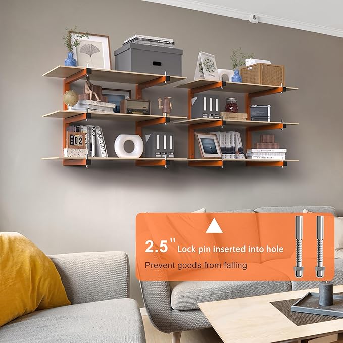 Lumber Rack Wall-Mounted Lumber Storage Rack, Heavy Duty Wood Storage Racks with 6-Level System, 1320 LB Sturdy Garage Wood Organizer, Orange Lumber Metal Racks for Indoor and Outdoor (4 Pack)