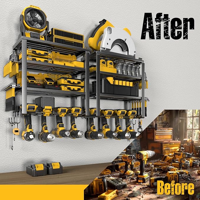 Power Tool Organizer Wall Mount, Heavy Duty 420LB with 8-Slot Drill Holder - All-in-One Garage Storage for Workshop, Christmas Gift for Men, Dad, DIYers, 15 Min Quick Assembly