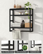 Over The Toilet Storage Bathroom Shelves Wall Mounted 3 Tier Space Saver Corner Shelf Organizer Bamboo Towel Rack Toilet Paper Cabinet with Hanging Rod Black