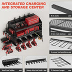 Power Tool Organizer Wall Mount with Charging Station, 8 Outlet Heavy Duty Metal Garage Tool Storage Rack, 23 Inch 3 Tier Shelves for Workshop & Garage Organization