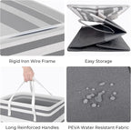 HomeHacks 2 Pack Large Laundry Baskets, Waterproof, Freestanding Laundry Hampers, Collapsible Clothes Hamper with Reinforced Handles in Laundry, College Dorm, Bathroom, Bedroom (Grey+Pink, 125Lx2)