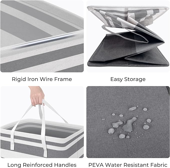 HomeHacks 4-Pack Large Laundry Basket, Waterproof, Freestanding Laundry Hamper, Collapsible Tall Clothes Hamper with Extended Handles for Clothes in the Dorm and Family-(Gradient Grey, 88L)