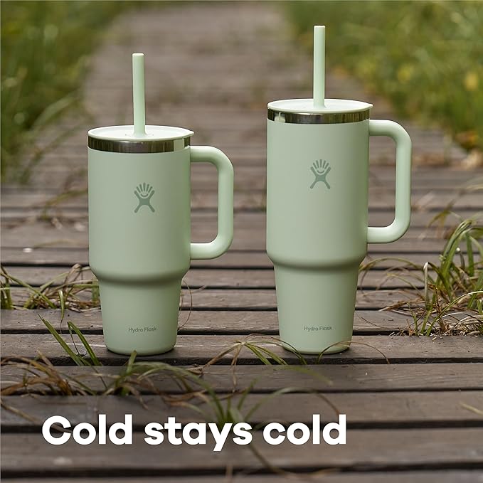 Hydro Flask Travel Tumbler with Handle, Lid and Straw - Insulated Stainless Steel in 32 Oz Tonal Agave Green