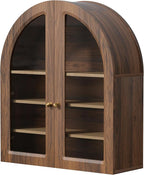 Brown Arched Wall Cabinet, Large Wood Bathroom Medicine Cabinet Wall Mounted Cupboard, Modern Floating Storage Cabinet with Acrylic Door Adjustable Shelf, Wood Organizer (Brown-Oak)