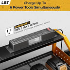 LBT Power Tool Organizer With Charging Station,Patented,Heavy Duty Steel,6 Drilling Rig Sizes With Hooks And Screw Boxes,6 sockets,Easy To Install Garage Storage Rack,Great Gift For Men, Yellow