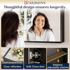 Keonjinn Medicine Cabinet Mirror 40" x 32", Assembly Needed, Black Medicine Cabinet with Mirror for Bathroom, Beveled Framed, Stepless Adjustable Shelves, Wall-Mounted or Recessed, Tempered Glass