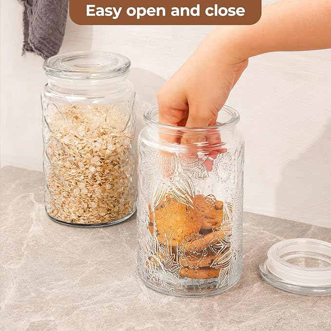 32oz Vintage Glass Jar With Lid, Glass Storage Containers, Airtight Kitchen Storage Containers For Sugar, Coffee, Tea, Spice, Flour, Candy Cookie, Pasta, Cereal, Cute Decorative Jars