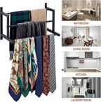 Wall Mounted Towel Rack for Bathroom, Steel Towel Bar Storage Blanket Holder with 3 Triple Towel Rods, Black