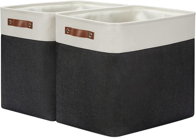 DULLEMELO Extra Large Storage Baskets, Fabric Storage Bins for Organizing Shelves Nursery Toys Books, Closet Baskets and Bins with Handles, White&Black 2-Pack