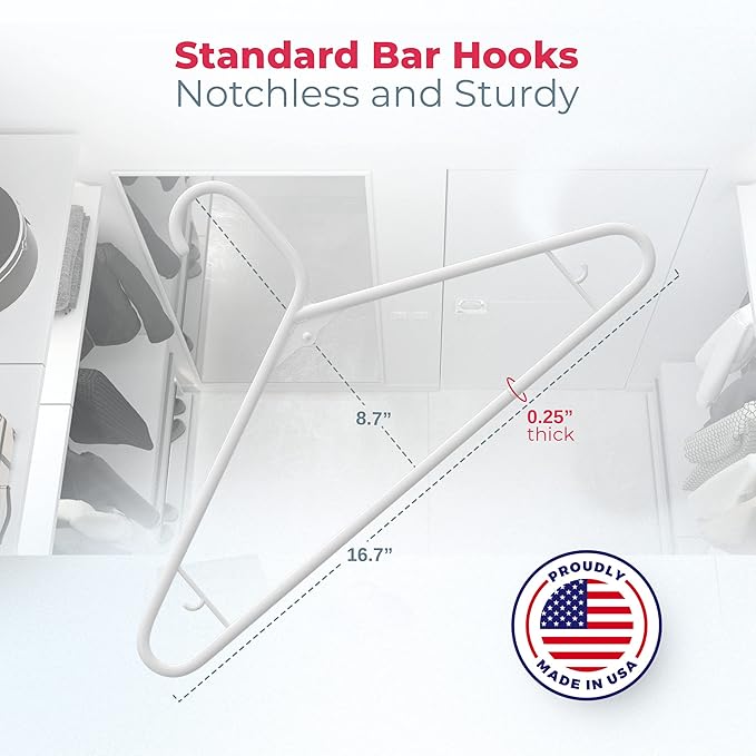 Neaties Plastic Hangers 15 Pack - Made in the USA - 6lb Capacity Standard Clothes Hangers with Strap Hooks for Dresses, Lingerie, Shirts, Pants, and Jackets - White & Blue