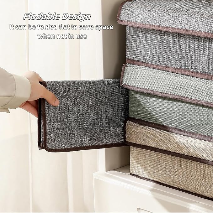 Sock Underwear Organizer Divider with Lid, 1+16 Cells Drawer Fabric Foldable Cabinet Closet Storage Boxes for Storing Socks, Underwear, Ties (Beige)