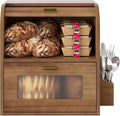 TQVAI Roll Top Bread Box for Kitchen Countertop, Keep Fresh Longer, Easy to Maintenance, Double Layer Vintage Wooden Breadbox with Window for Homemade Bread, Sandwich Loaves, Baked Goods (Retro Brown)