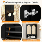 VINGLI Over The Toilet Storage Cabinet, Black Rattan Bathroom Organizer Over Toilet with Adjustable Shelf, Freestanding Space Saver Stand with Soft-Close Doors for Restroom Laundry, Boho Modern