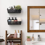 GRANNY SAYS Wicker Hanging Basket, 2 Pack Wall Basket for Kitchen, Fruit and Vegetable Storage Cabinet, Pantry Storage Spice Organization for Cabinet, Adhesive Shelf for Bathroom, Black