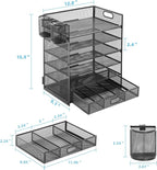 Lavatino 6-Tier Paper Organizer Letter Tray with Drawer - Mesh Desk File Paper Office Supplies Sorter Organizer for Office, Home or School File Folder Holder - Black