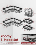 Corner Shower Caddy - 5-Pack Shower Organizer with Soap Holder & Toothbrush Holder, Rustproof Metal Shower Shelves, Laundry, Kitchen, Bathroom Organizers and Storage Solution, Large, Black